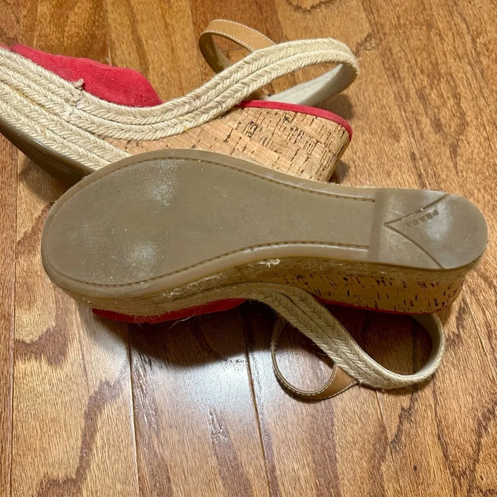 PRADA Raspberry Suede Cork Heel Wedges - Picture 6 of 6